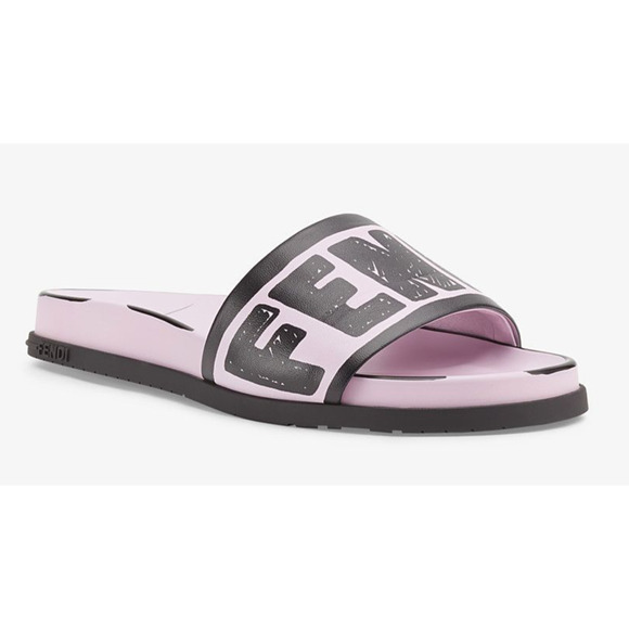 Fendi Joshua Vides Pink Black Leather Logo Mule Slide Flat Flip Flop Sandal 35 - Picture 5 of 12